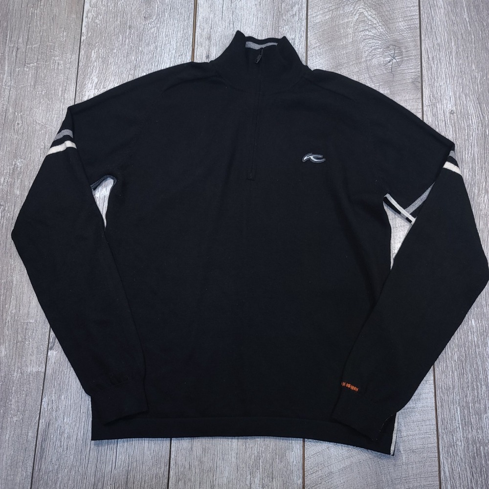 KJUS Retro Halfzip Pullover Mens 50/M Black Merino Wool Golf Sweater Spirit